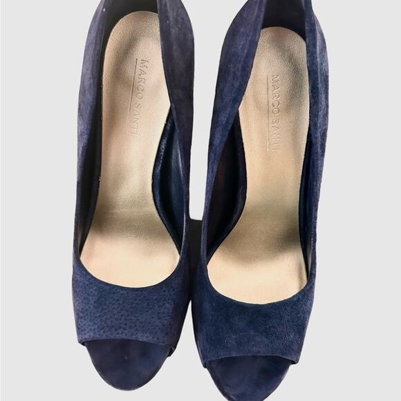 Marco Santi Navy Suede Peep Toe Stiletto Heels, size 9.5 - Picture 9 of 9